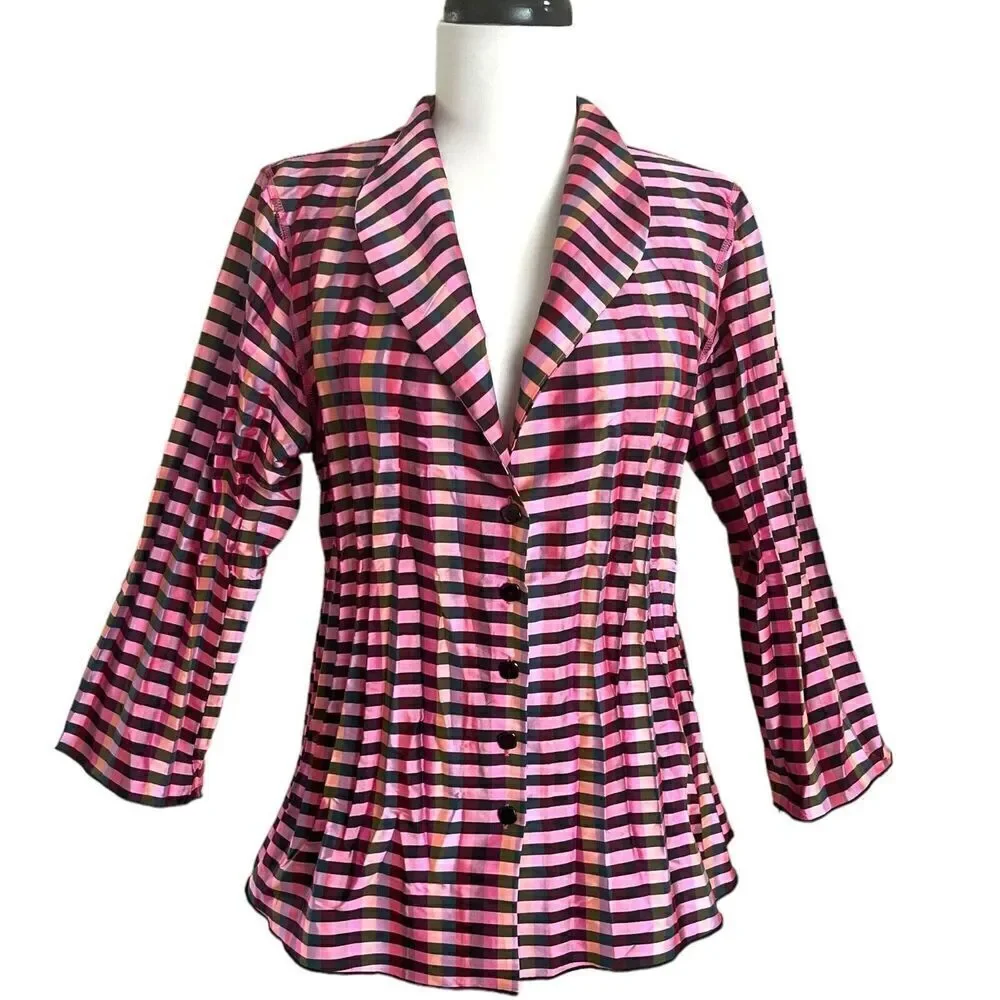 BELUVA San Francisco Crinkle Plaid Blouse S Pink shirt